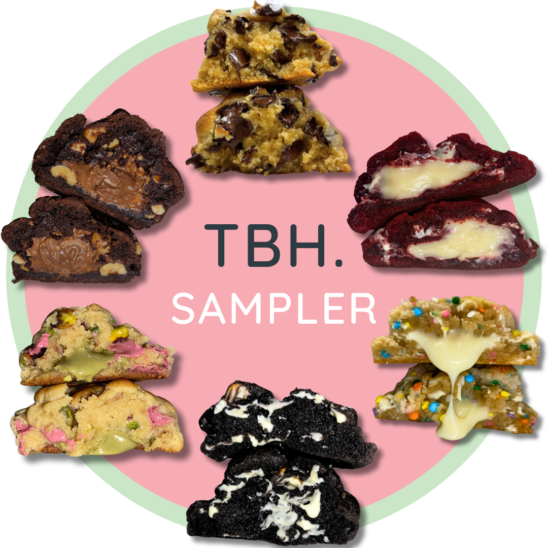 Enjoy a delightful assortment of 6 cookies, each bursting with flavour! This box includes favourites like chocolate chip, red velvet with cream cheese, milk n’ Oreos, ruby chocolate with pistachio cream, and more. Perfect for gifting, sharing, or treating yourself to a variety of soft, gooey, and indulgent cookies.
