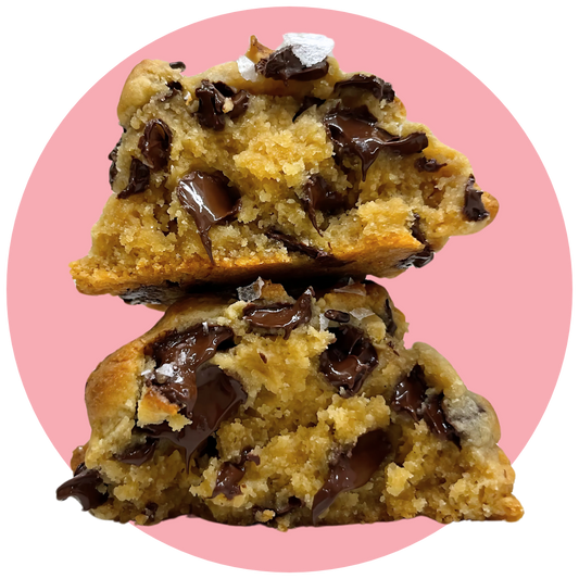 Gooey chocolate chip cookie with semi-sweet chocolate and flaky Maldon sea salt on top